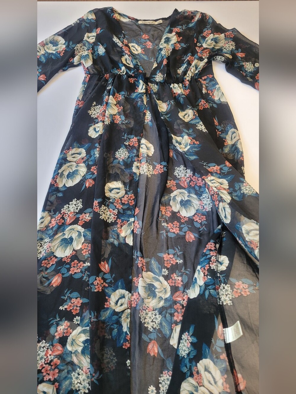 Liberty Love Boho Dark Floral Duster Kimono Cover Up Size L - Picture 4 of 15